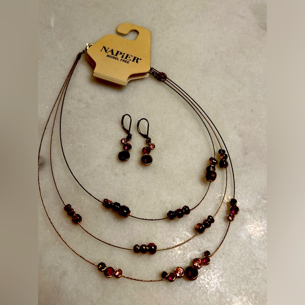 Napier Pink Stone Necklace and Drop Earring Set